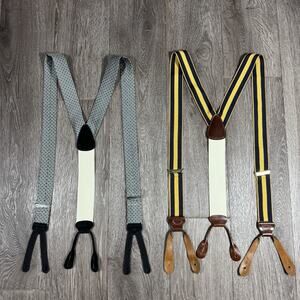 Lot Of 2 TRAFALGAR suspenders ONE SIZE leather silk BRACES blue Yellow Gray